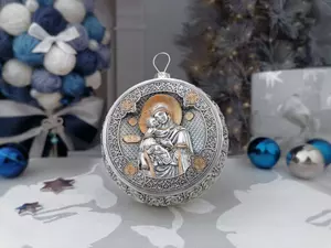 Set of 4 silver Christmas tree balls "Rozhdestvensky, Saviour, Our Lady of Kazan, Vladimirskaya"